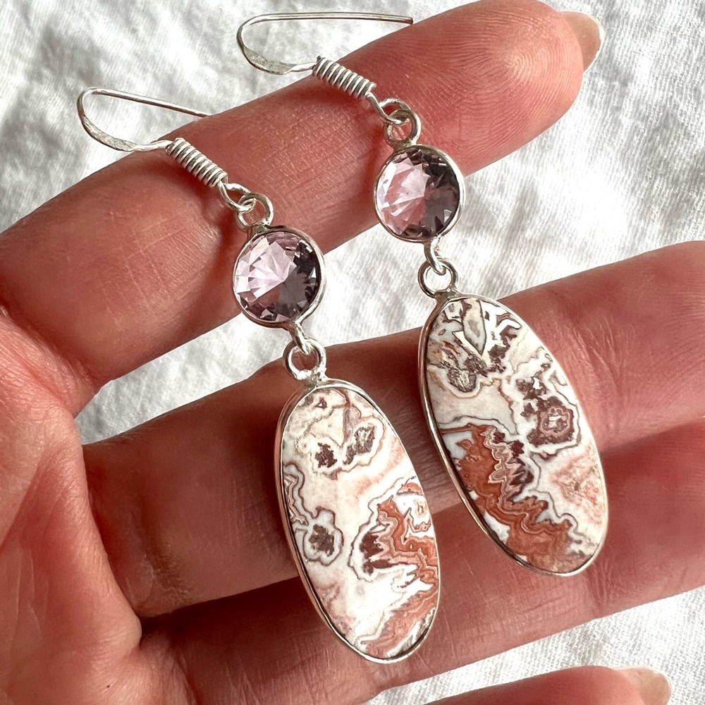 925 GORGEOUS Crazy Lace Agate Earrings